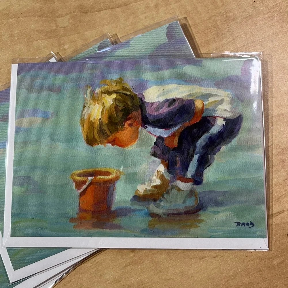 15 assorted artistic blank sealed greeting cards with envelopes, kids on beach